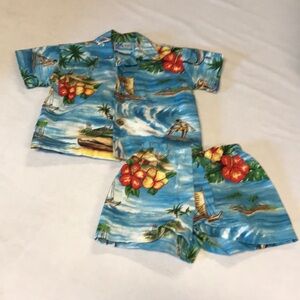 RJC made in Hawaii baby boy shirt short set 6M blue Hawaiian tropical surfer USA